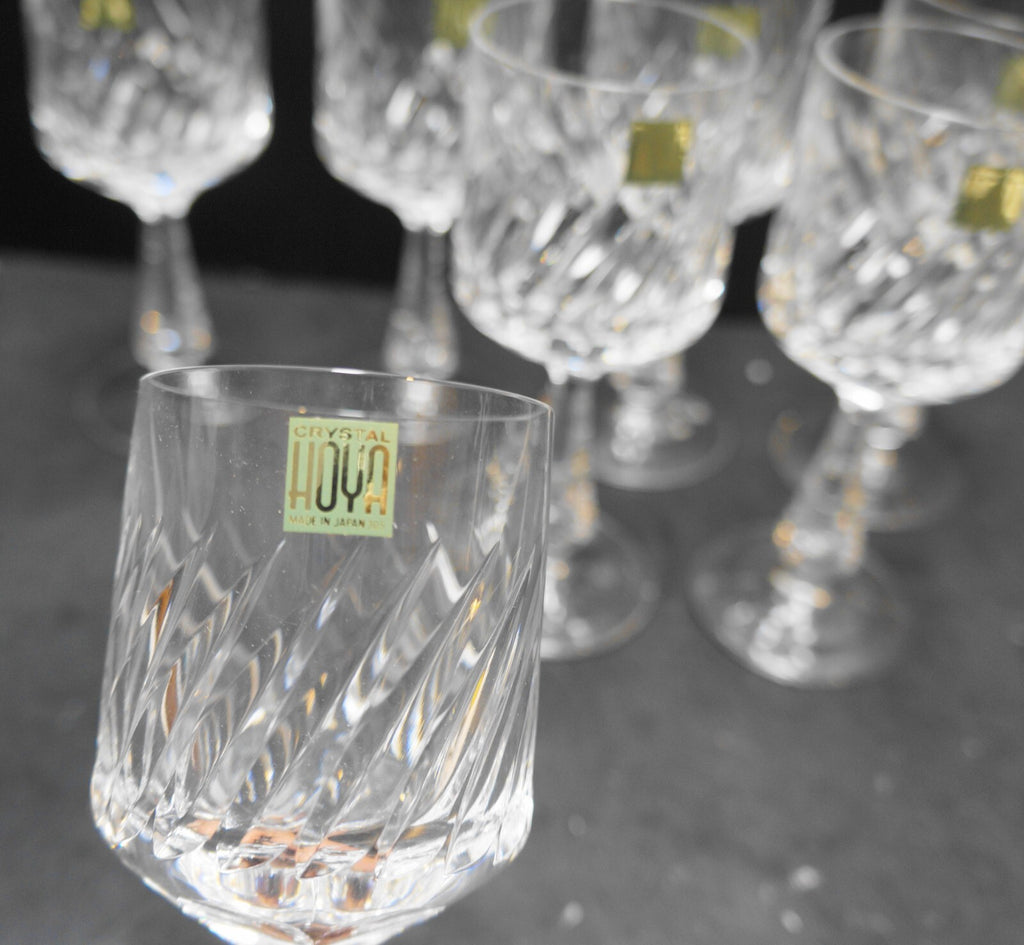 Hoya Crystal Corolle Spiral Swirl White Wine Set of 7
