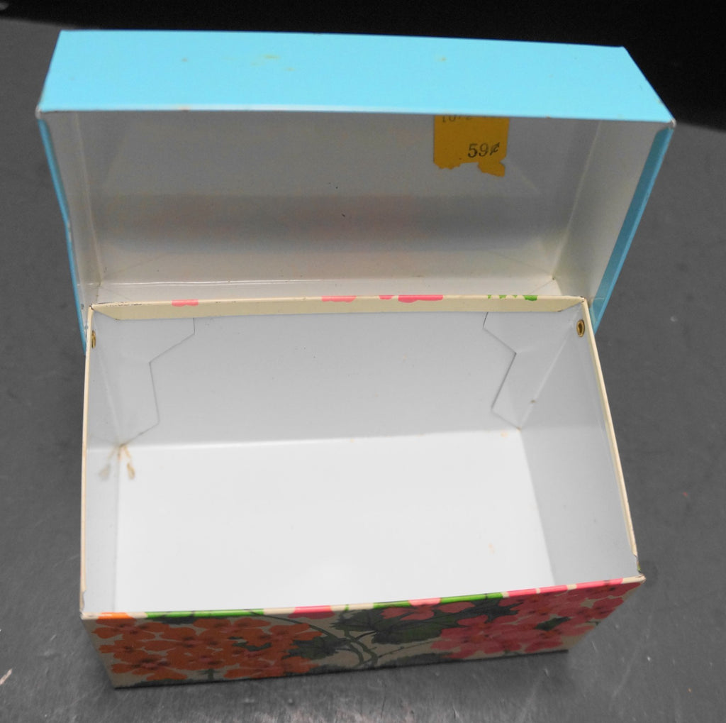 Ohio Art Recipe Box Sky Blue Lid Pink Orange Flowers