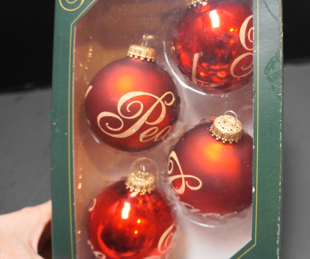 Christmas by Krebs Red Gold Ball Ornaments Peace Noel Set of 4