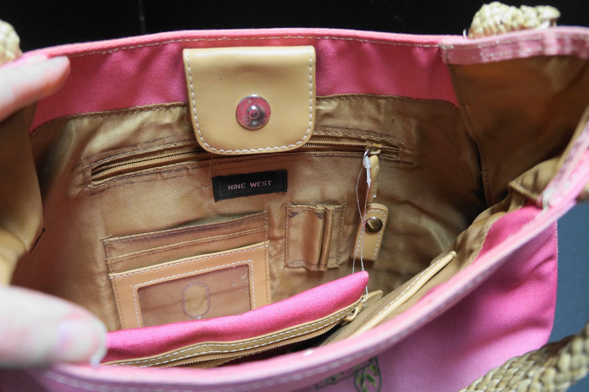 Nine West Pink Ombre Canvas Purse Shoulder Bag Embroidered Beaded Flowers