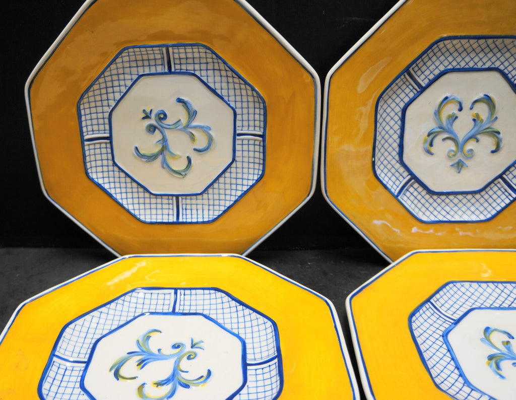 Fitz and Floyd Ricamo Trattoria Salad Dessert Plates Set of 4 Yellow Blue