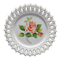 Kemple Sheat of Wheat Lace Edge White Milk Glass Plate Hand Painted Rose