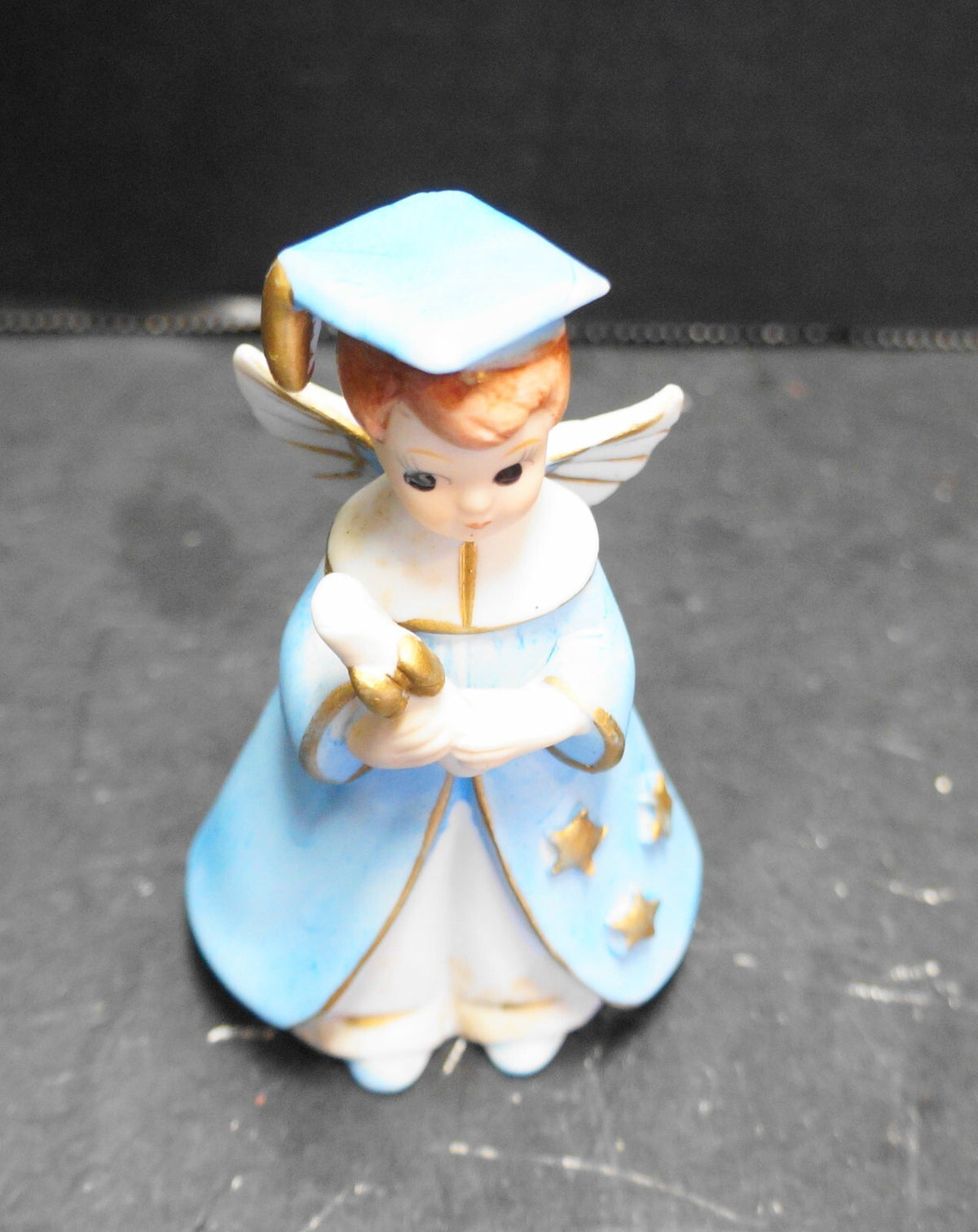 Josef Originals Blue Graduation Boy Angel Figurine Bisque Hand Painted