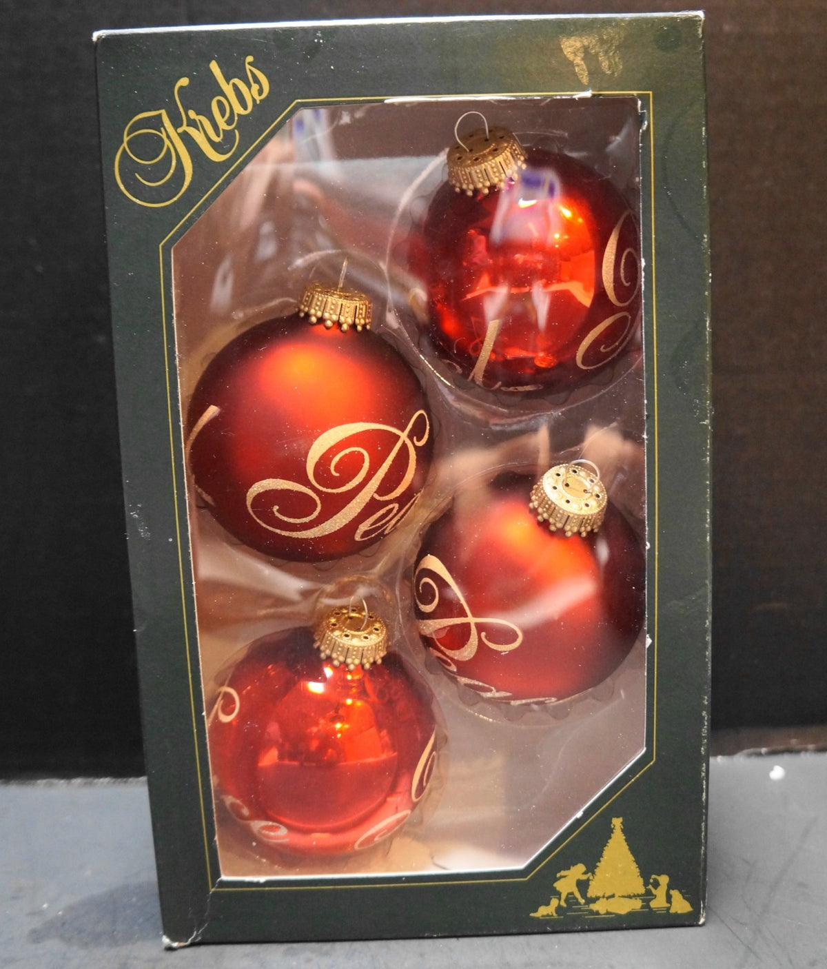 Christmas by Krebs Red Gold Ball Ornaments Peace Noel Set of 4