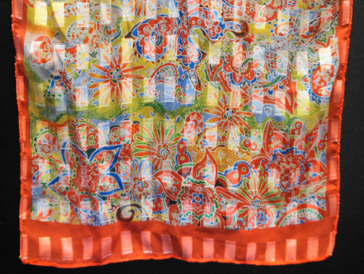 Bright Salmon Orange Pink Multicolor Butterflies Flowers Chiffon Scarf