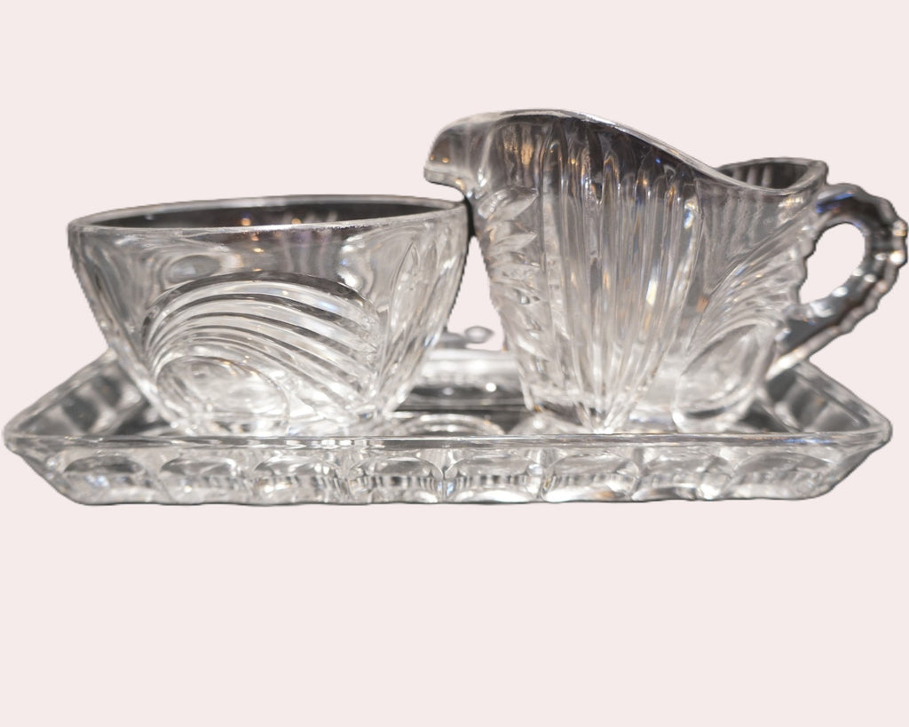 Princess House Swirls and Dots 475 Lead Crystal Cream Sugar Tray Set