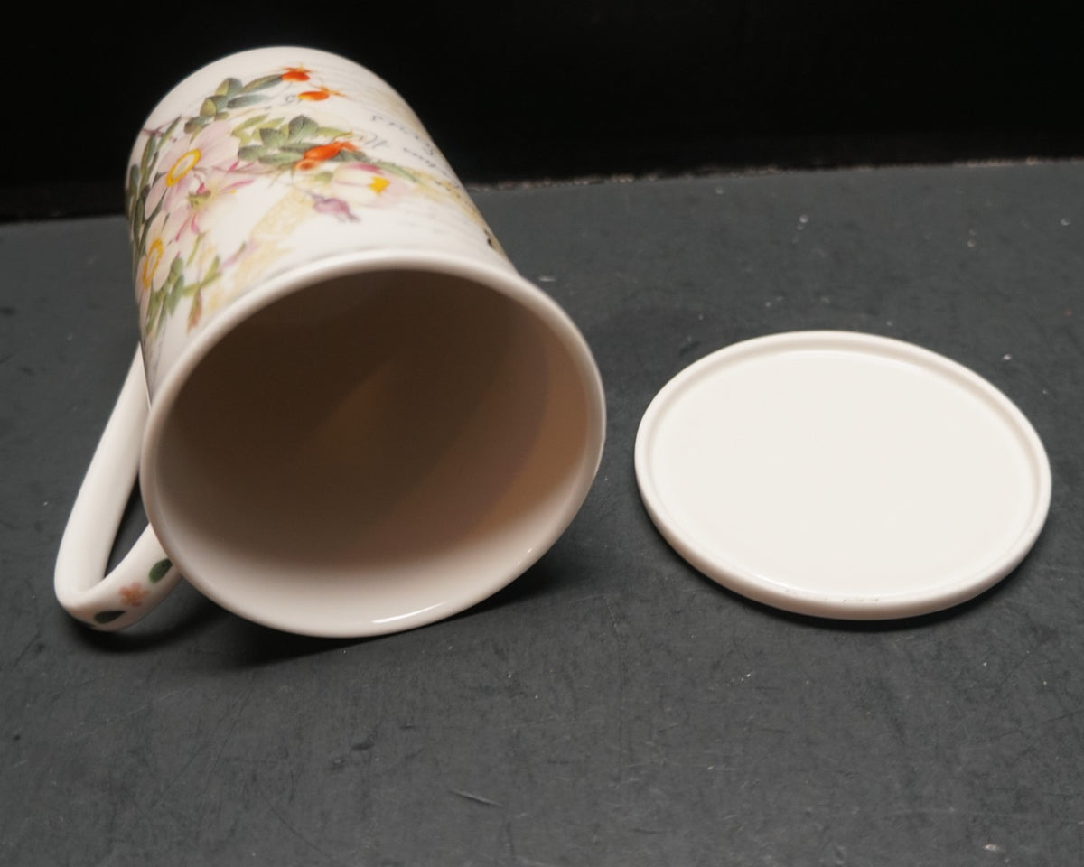 Kent Pottery Floral Butterflies Botanical Paris Postcard Porcelain Mug Lid Set