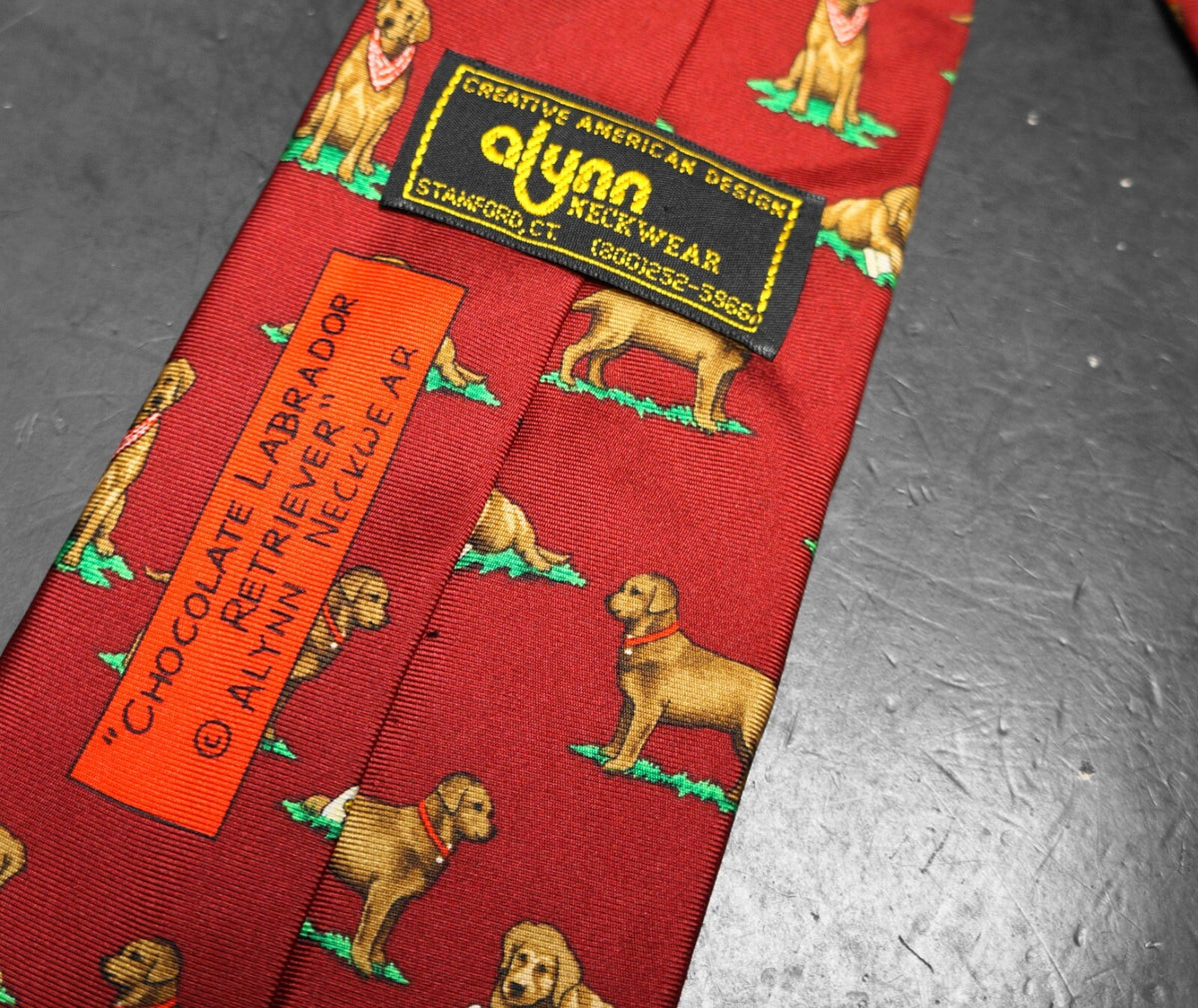Allyn Neckwear Chocolate Labrador Retriever Maroon Silk Tie Vintage