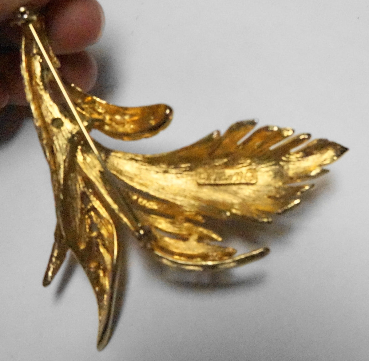 Ledo Signed Brushed Gold Tone Large Leaf Brooch