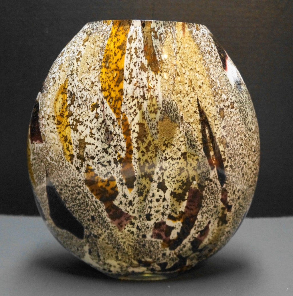 CB2 Alborz Brown Cream Variegated Art Glass Vase Made in India Crate & Barrel