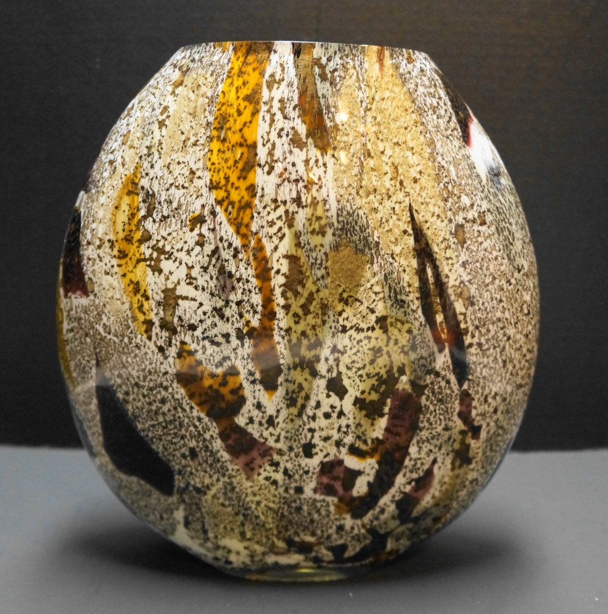 CB2 Alborz Brown Cream Variegated Art Glass Vase Made in India Crate & Barrel