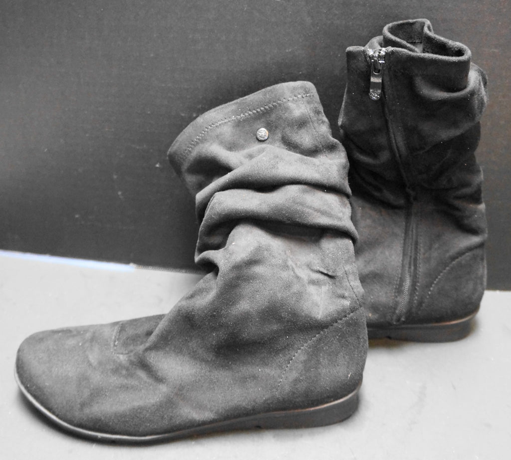 Bussola Coimbra Black Slouch Mid Calf Boots Side Zip Faux Suede Comfort EU 37