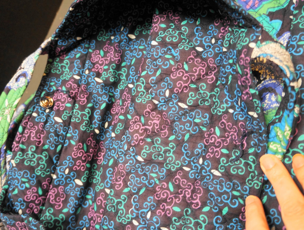 Main Street Blues Quilted Cotton Blue Purple Green Floral Print Tote Bag