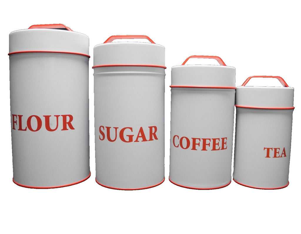 Ohio Wholesale Red White Metal Kitchen Canister Set Flour Sugar Coffee Tea