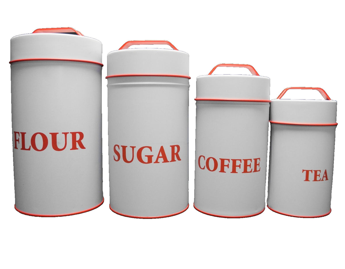 Ohio Wholesale Red White Metal Kitchen Canister Set Flour Sugar Coffee Tea