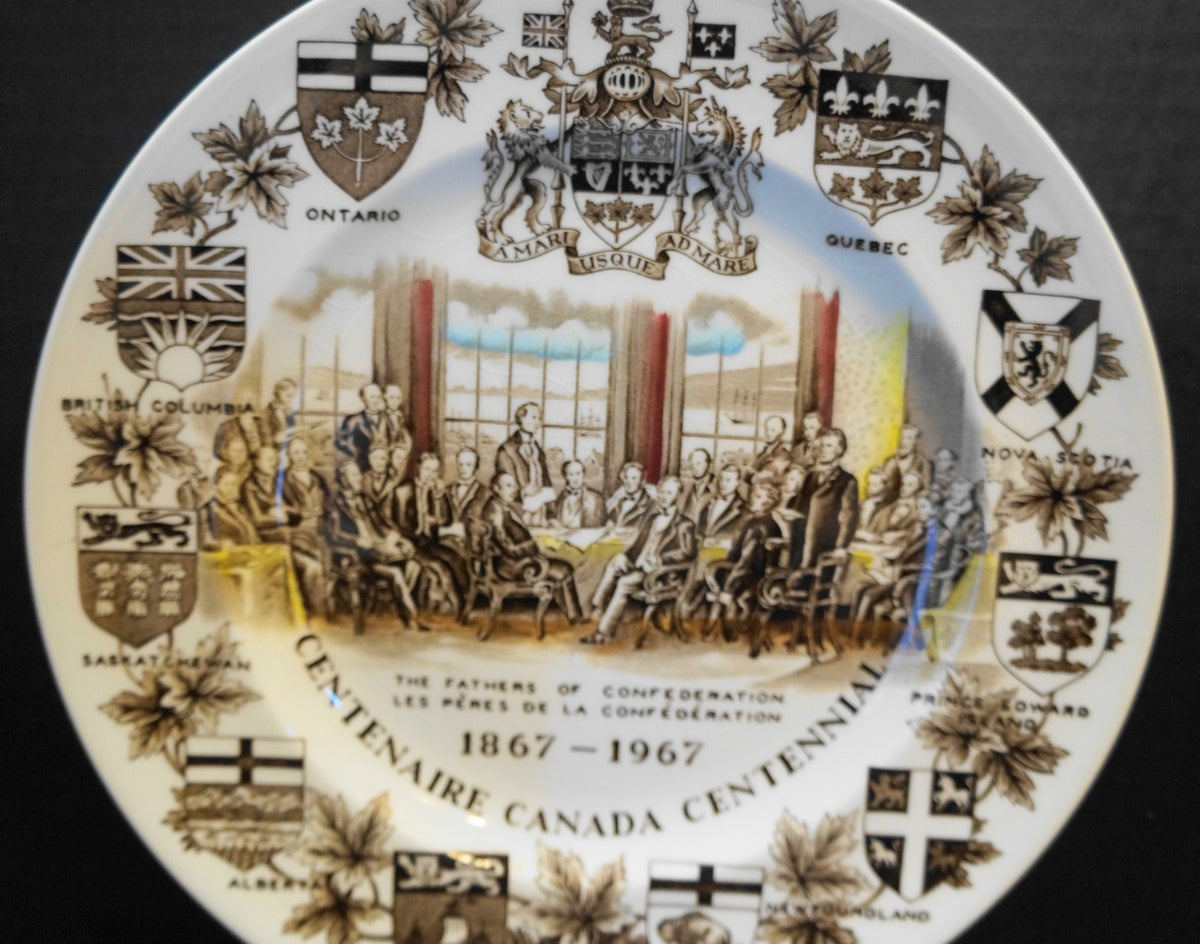 Canada Centennial Brown Transferware Hand Tinted Souvenir Plate Wood & Sons