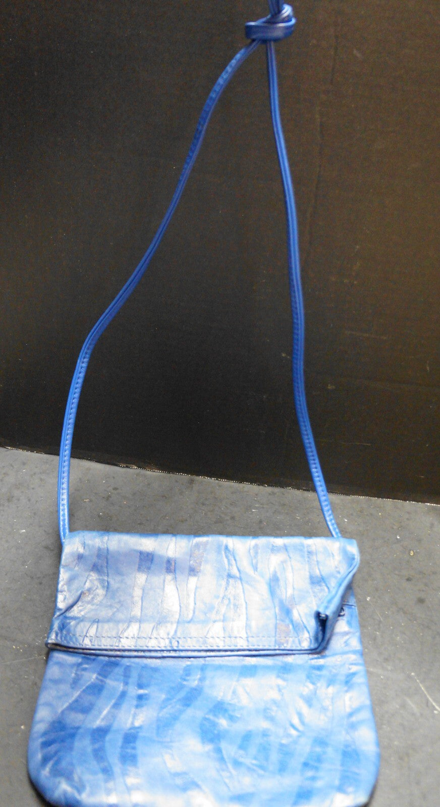 Blue Embossed Leather Pouch Purse Shoulder Bag