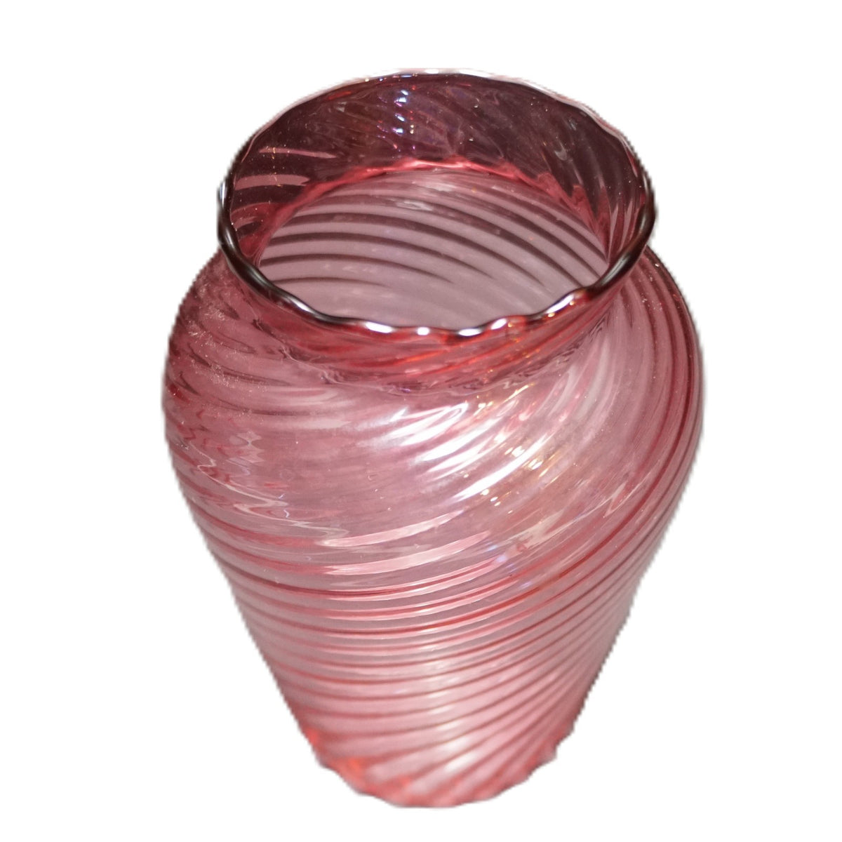 Pilgrim Glass Cranberry Swirl Vase 6 IN