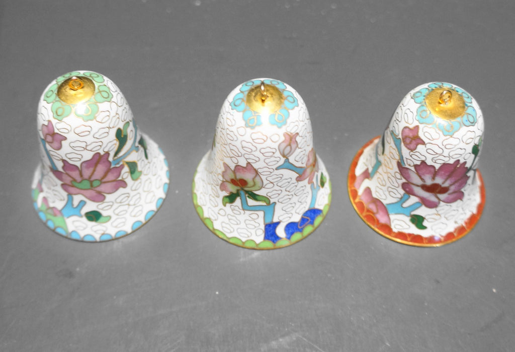 Lillian Vernon White Enamel Cloisonne Bell Ornaments Set of 3
