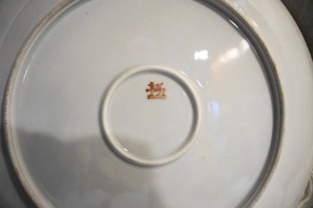 Prussia Charger Cabinet Plate Pink Roses Yellow Border Gold Trim 12 IN