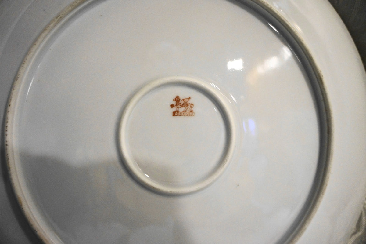 Prussia Charger Cabinet Plate Pink Roses Yellow Border Gold Trim 12 IN
