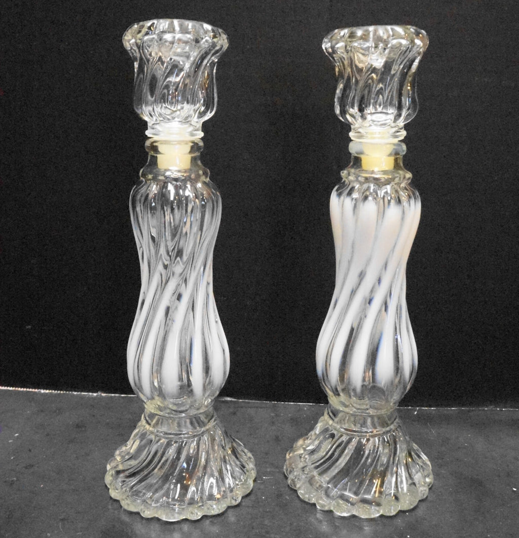 Fenton or Fostoria for Avon Opalique Clear White Opalescent Swirl Candle Holders Cologne Bot