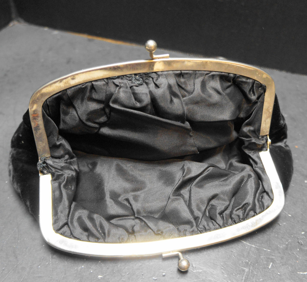 Black Velvet Clear Rhinestone Frame Clutch Purse