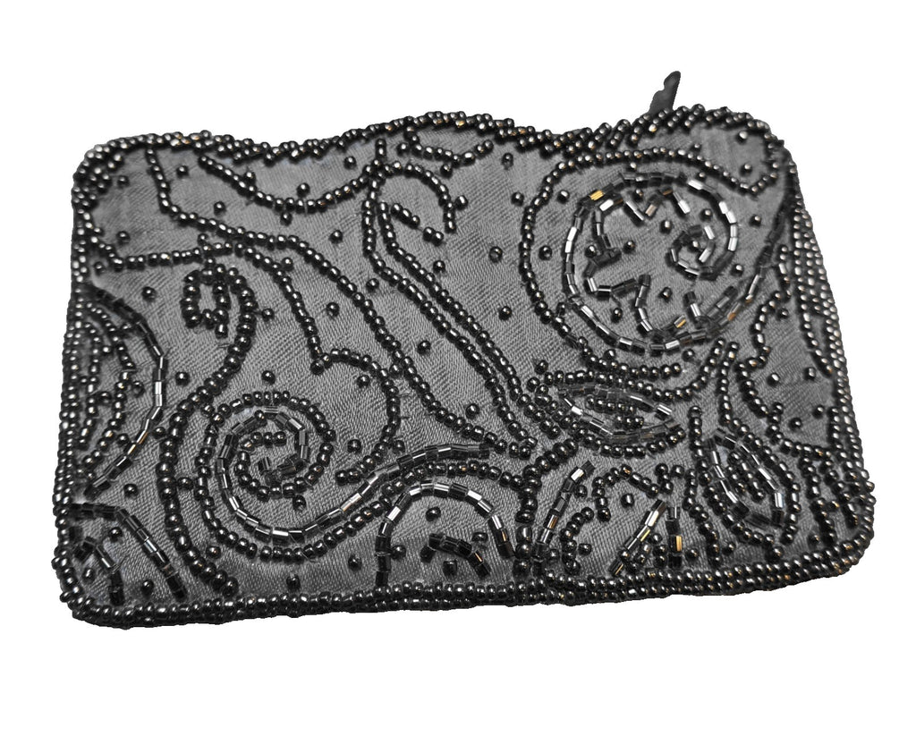 Amanda Smith Black Beaded Satin Coin Purse