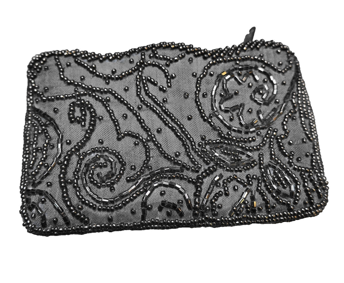 Amanda Smith Black Beaded Satin Coin Purse