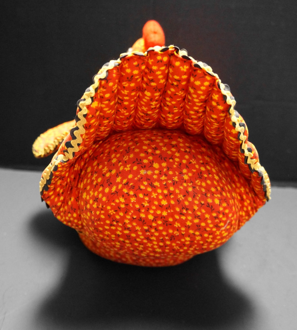 Calico Chicken Folk Art Doorstop Red Yellow Floral Print 1970s