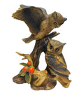 Brown Owls Porcelain Figurine Hand Painted Red Berries