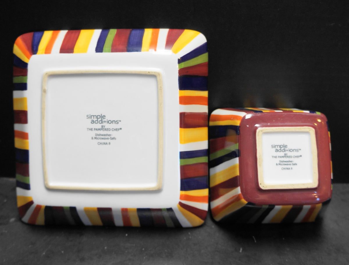 SOLD Pampered Chef Simple Additions Striped Square Dessert Bowl Salad Plate