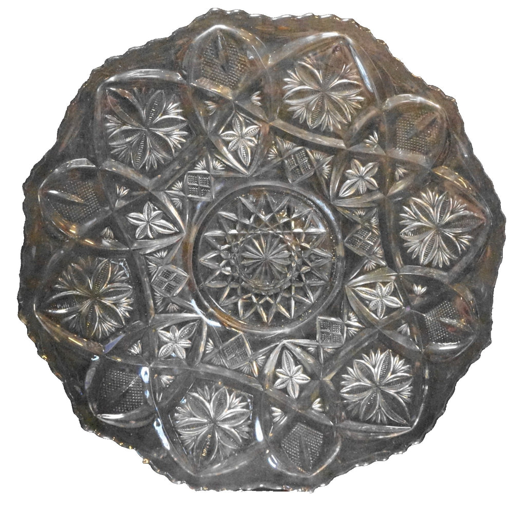 Rain Lily Flower Pressed Glass Pinecut Diamond 12" Plate Platter
