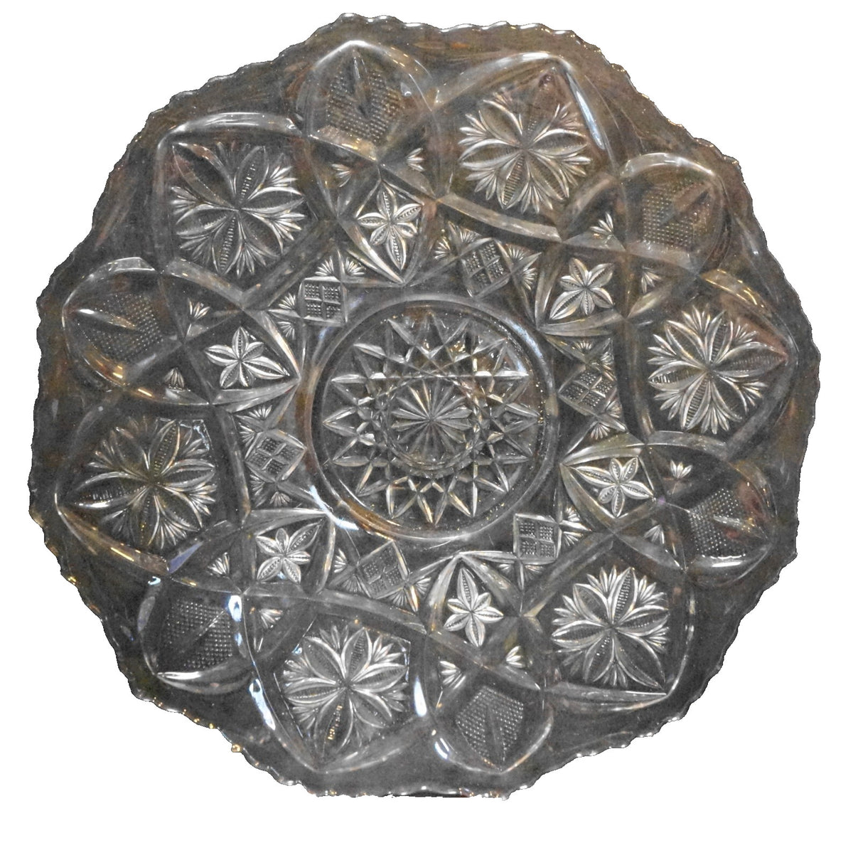 Rain Lily Flower Pressed Glass Pinecut Diamond 12" Plate Platter
