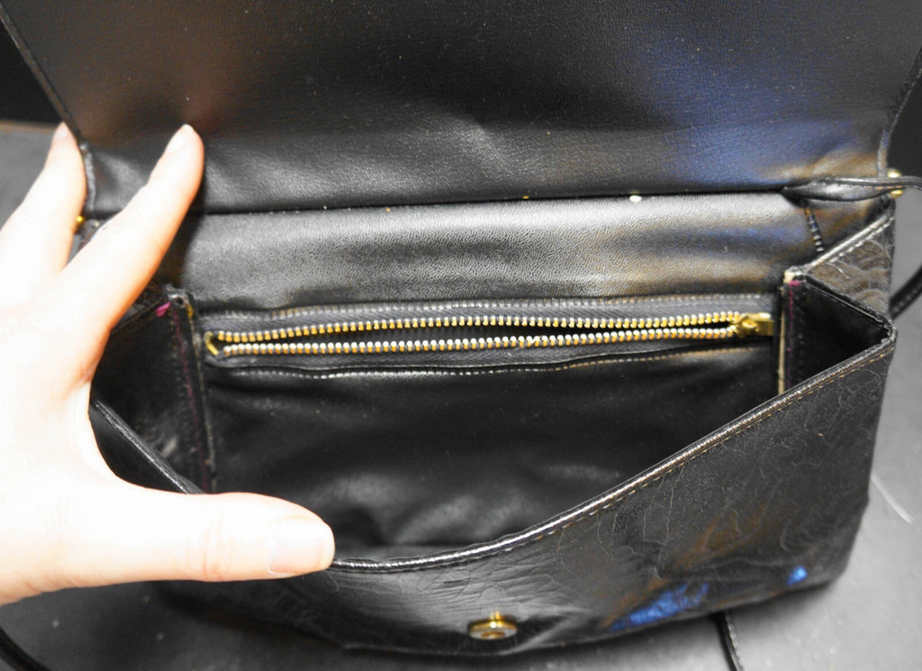 Black Crackle Leather Convertible Clutch Purse Vintage