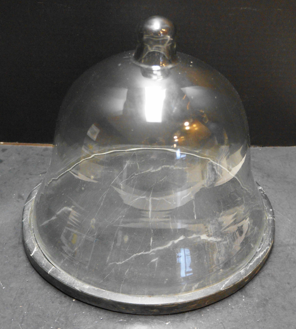 Clear Glass Bell Dome Cover Cloche Black Round Base Pastry Cheese Huge