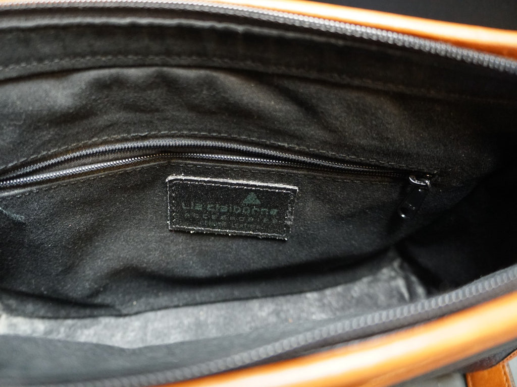 Liz Claiborne British Tan Black Pebbled Leather Crossbody Shoulder Bag Purse 90s