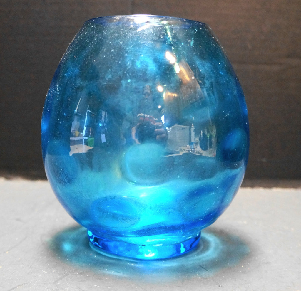 Electric Blue Dot Optic Art Glass Vase Rough Pontil