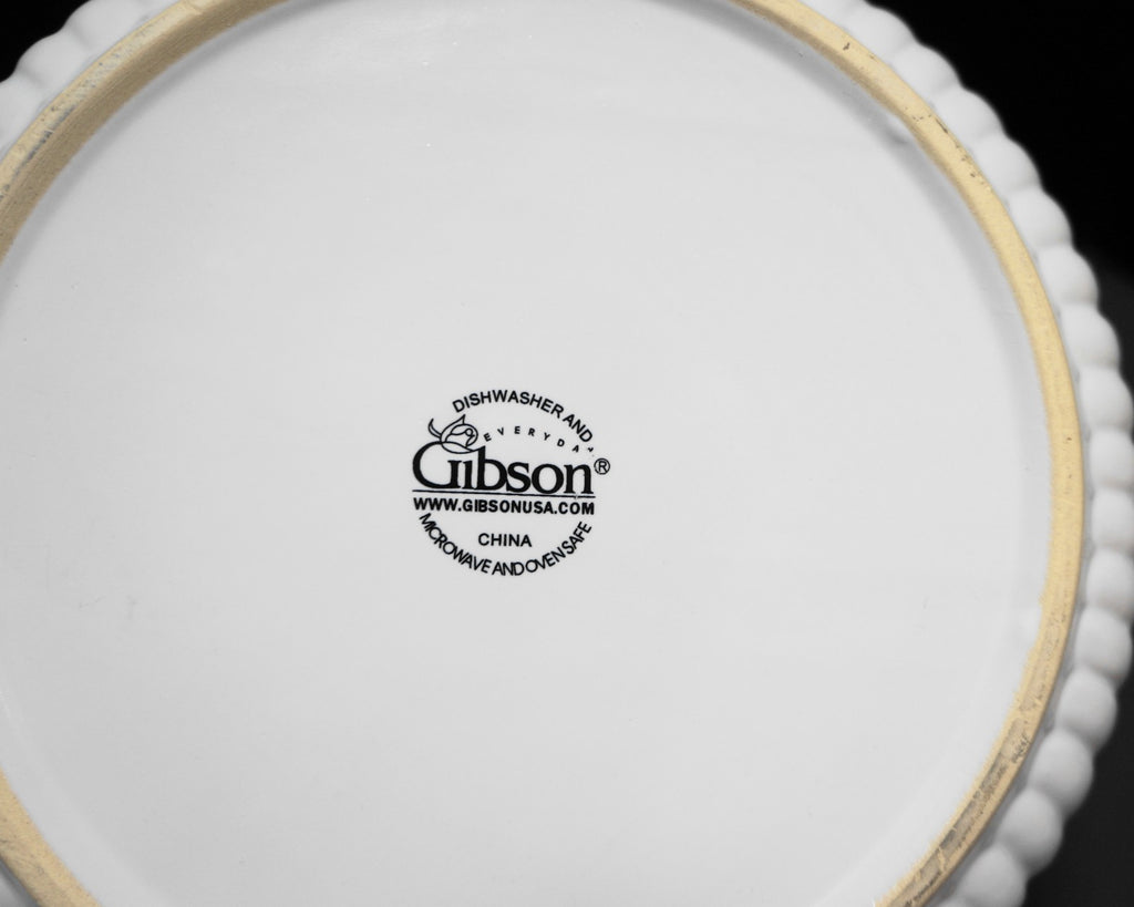 Gibson Claremont White Scrolls Embossed Stoneware Covered Vegetable