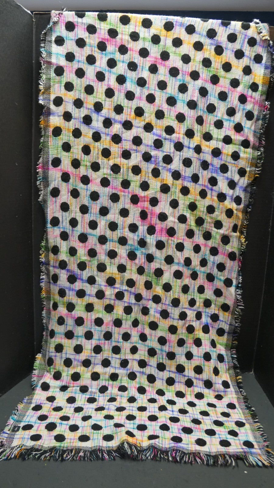 Echo Black Rainbow Polka Dot Jacquard Reversible Blanket Scarf