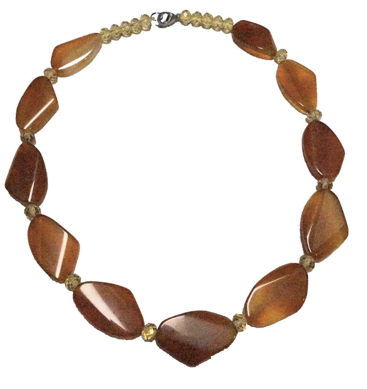 Amber Orange Agate Flat Angled Bead Necklace Crystal Beads