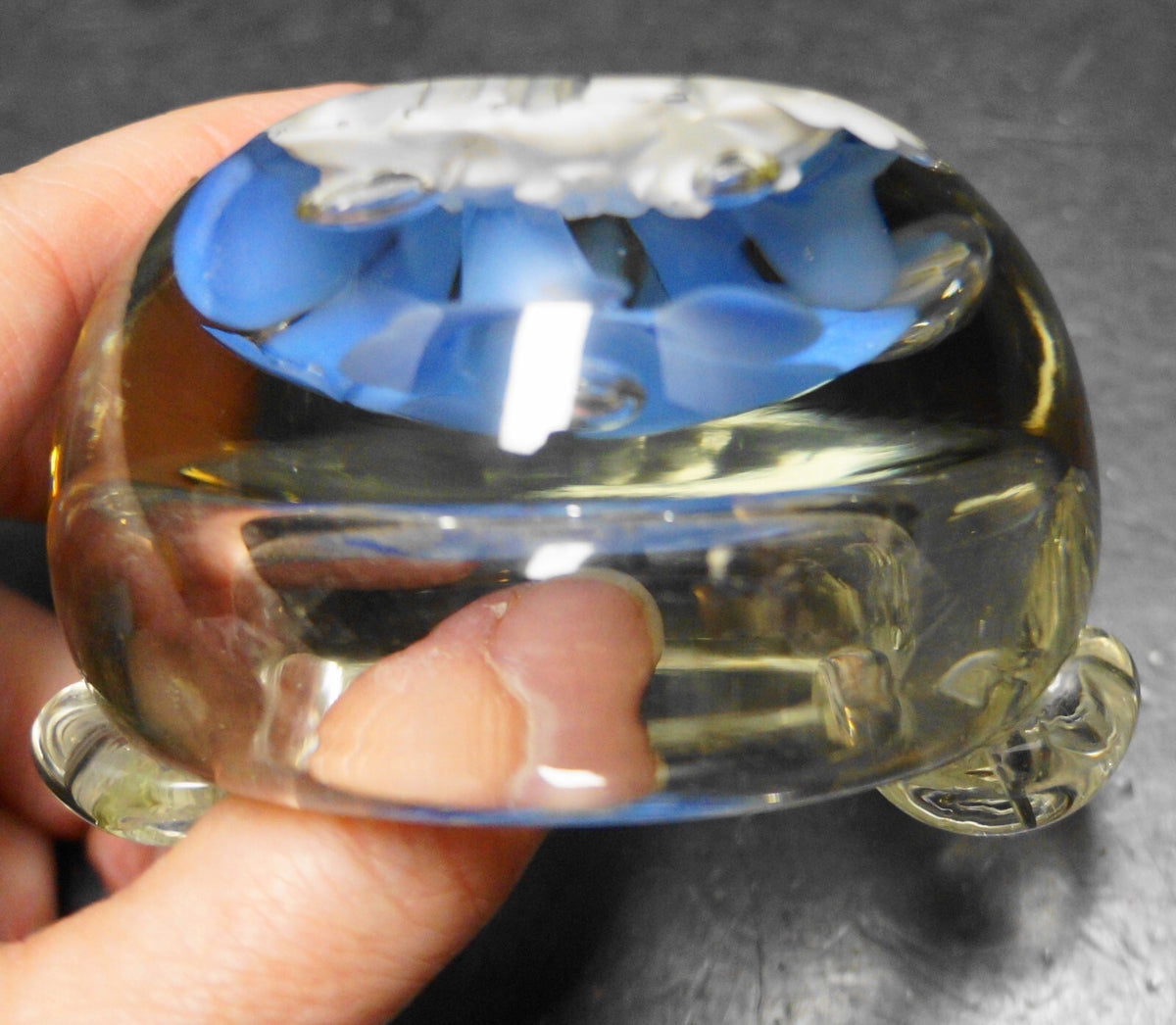 Vintage STC  ST. Clair Glass Ashtray with Blue Bubbling Flowers