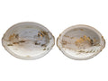 Kutani Gold on White Porcelain Oval Vegetable Bowls Pair Mt Fuji Village Scene