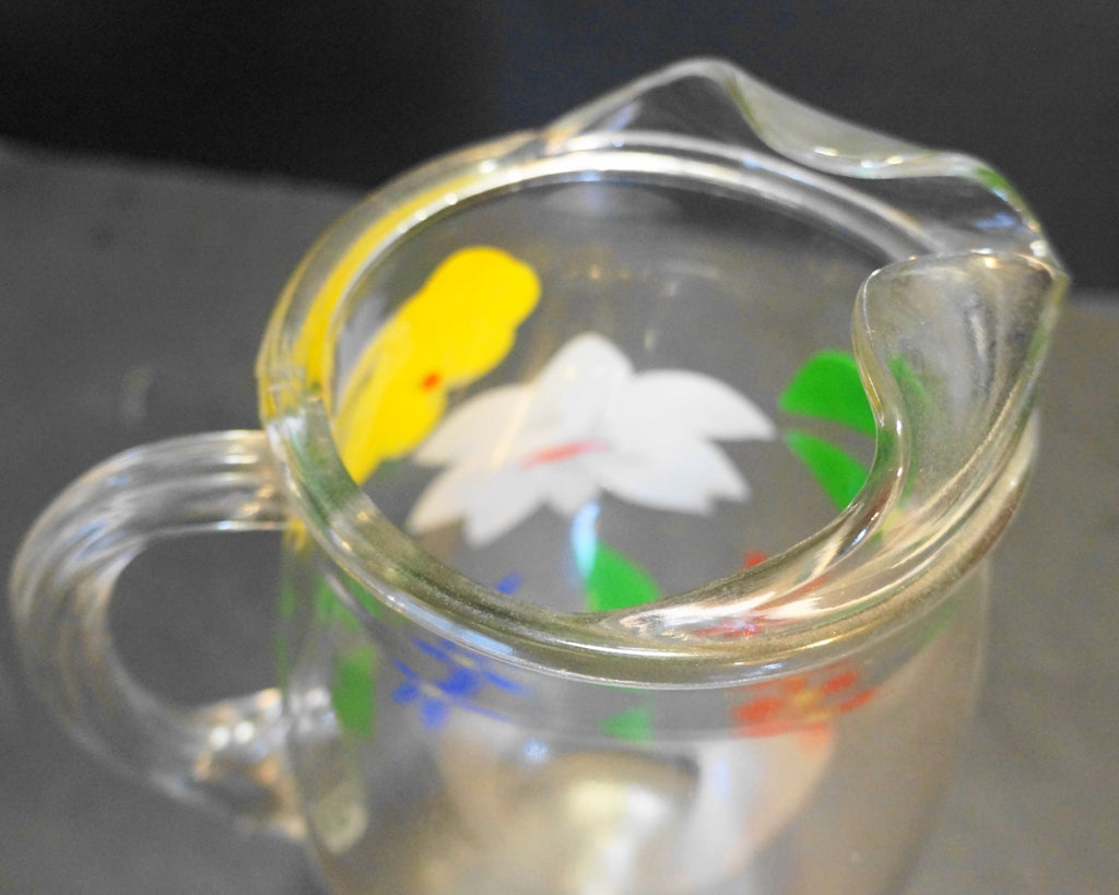 Bartlett Collins Gay Fad Flowers Floral Hand Painted Clear Pitcher Ice Lip 9 IN