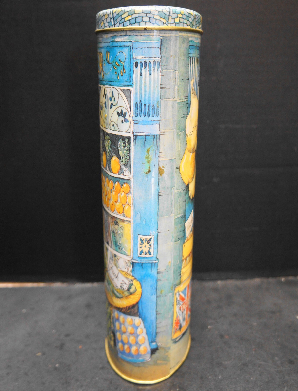 Fruiterer Fruit Market Decorated Tall Oval Tin Made in Italy Mega