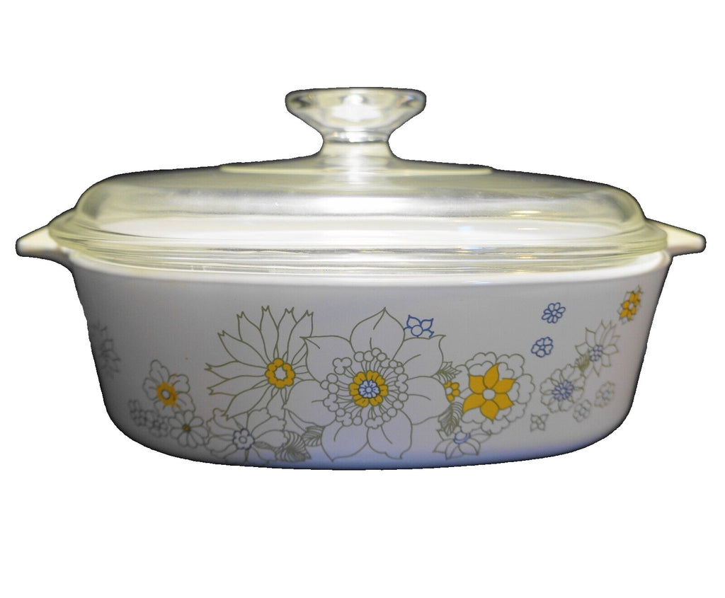 Corning Floral Bouquet Daisies A-2-B 2 Quart Casserole Pyrex Lid