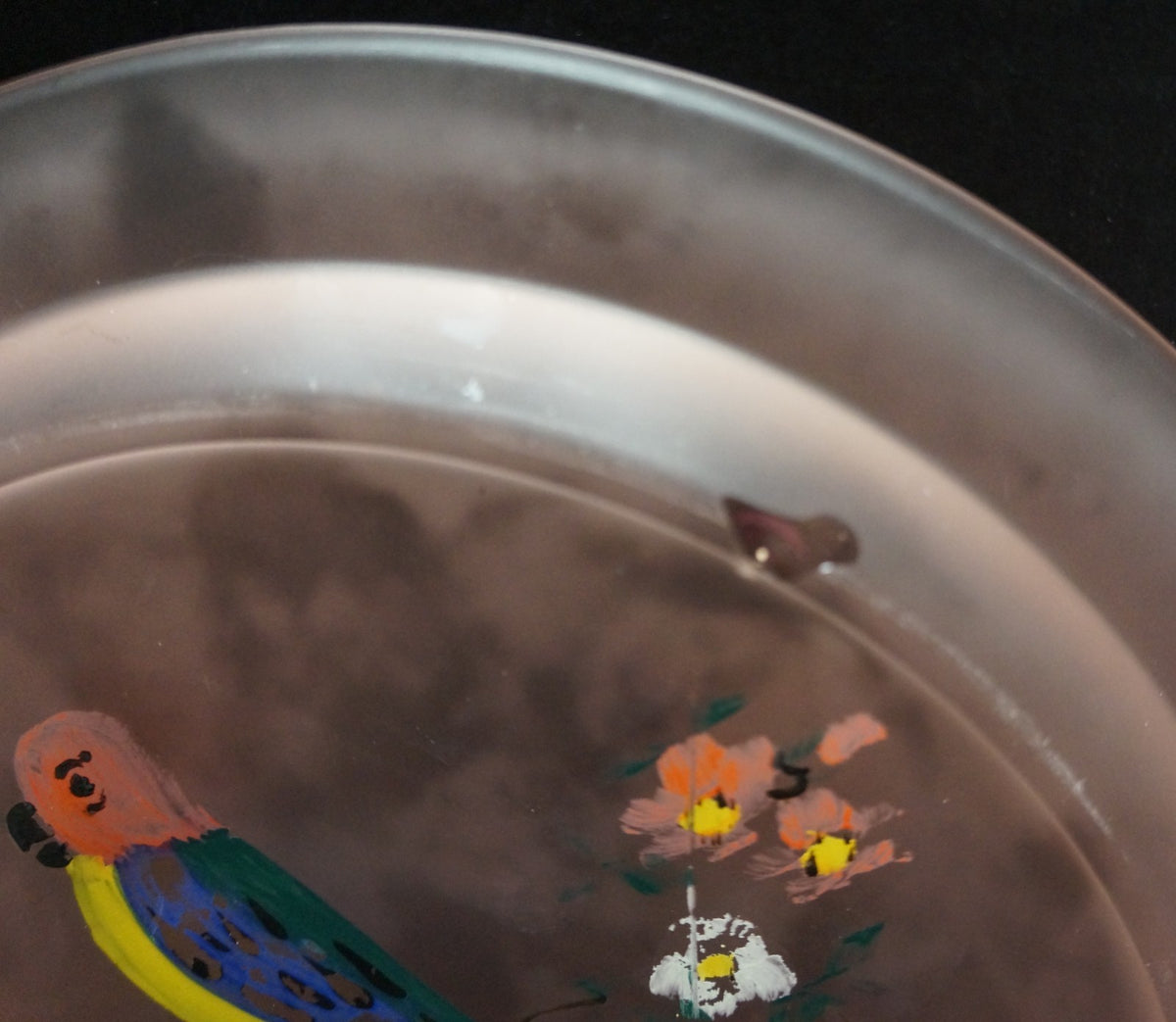Tiffin Parrot Jungle Assortment Pink Satin Glass Double Handle Cake Plate