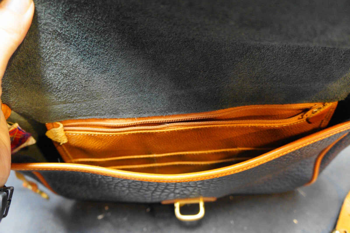 Dooney & Bourke All Weather Leather Black Pebbled British Tan Trim Equestrian