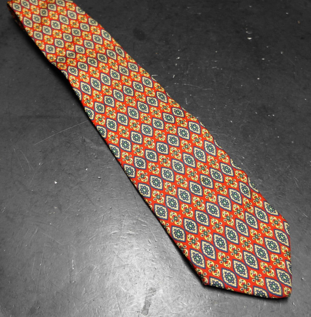 Land's End Direct Merchants Silk Tie Red Medallion Print Long