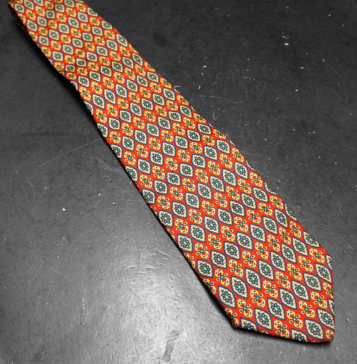 Land's End Direct Merchants Silk Tie Red Medallion Print Long